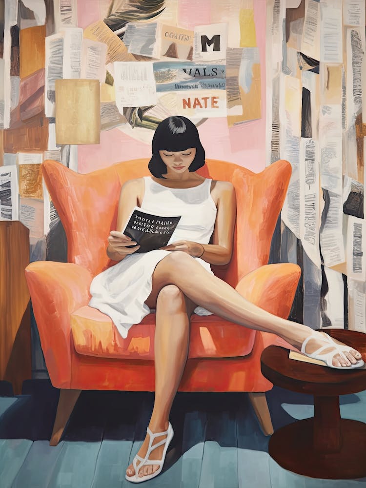 Girl Reading Books Newspapers