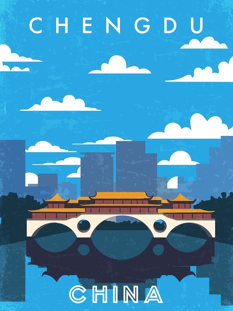 Chengdu, China — Retro travel minimalist poster