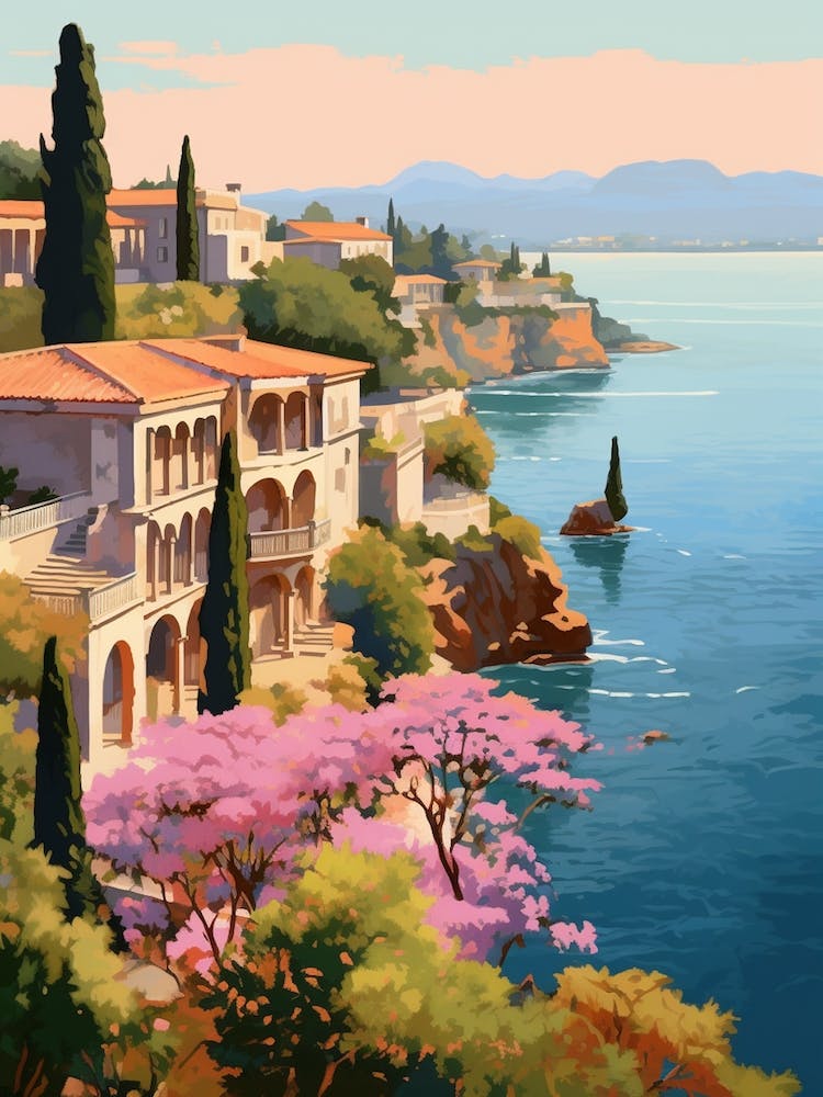 Antalya Turkey 8 Vintage Pink Travel Illustration