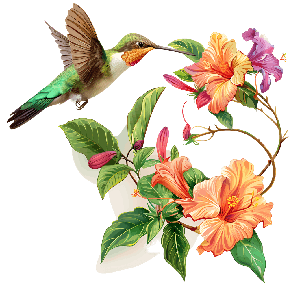 Hummingbird And Flowers