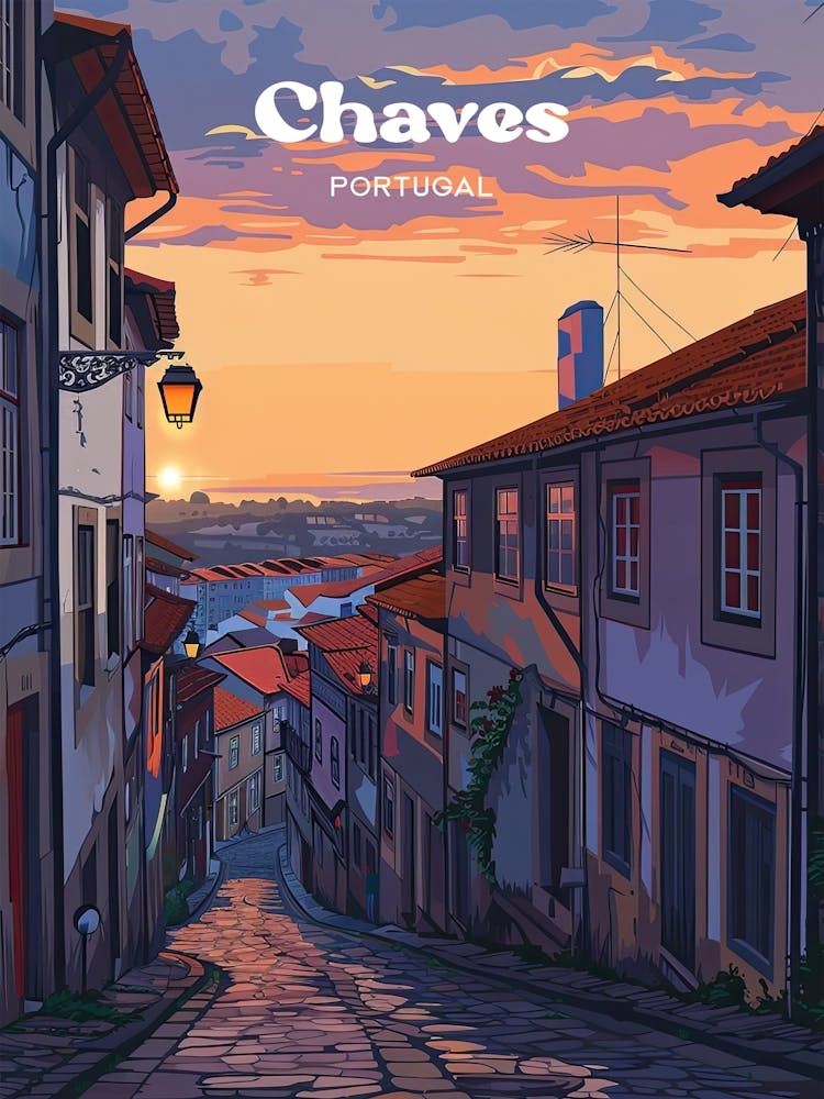 Chaves Portugal Sunset Travel Art