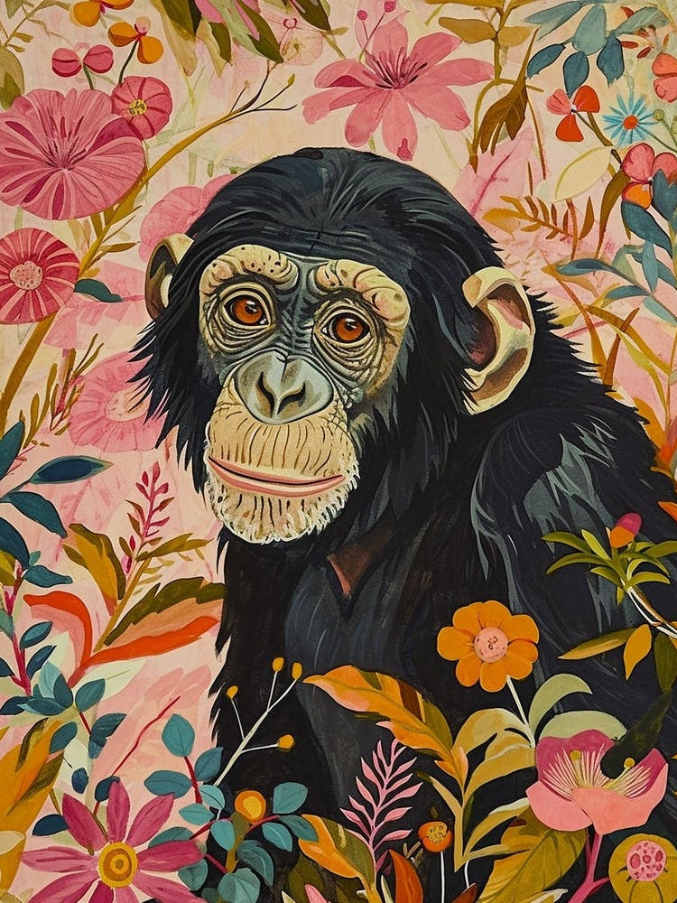 Floral Animal Painting Bonobo 3