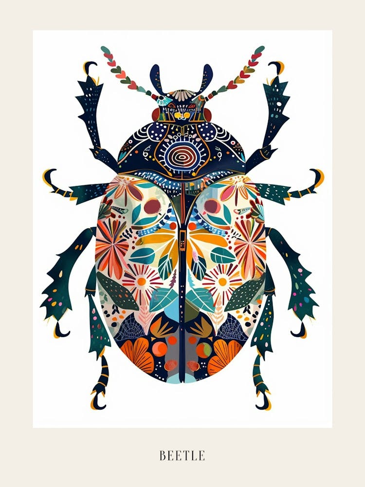 Colourful Insect Illustration Beetle 2 Poster