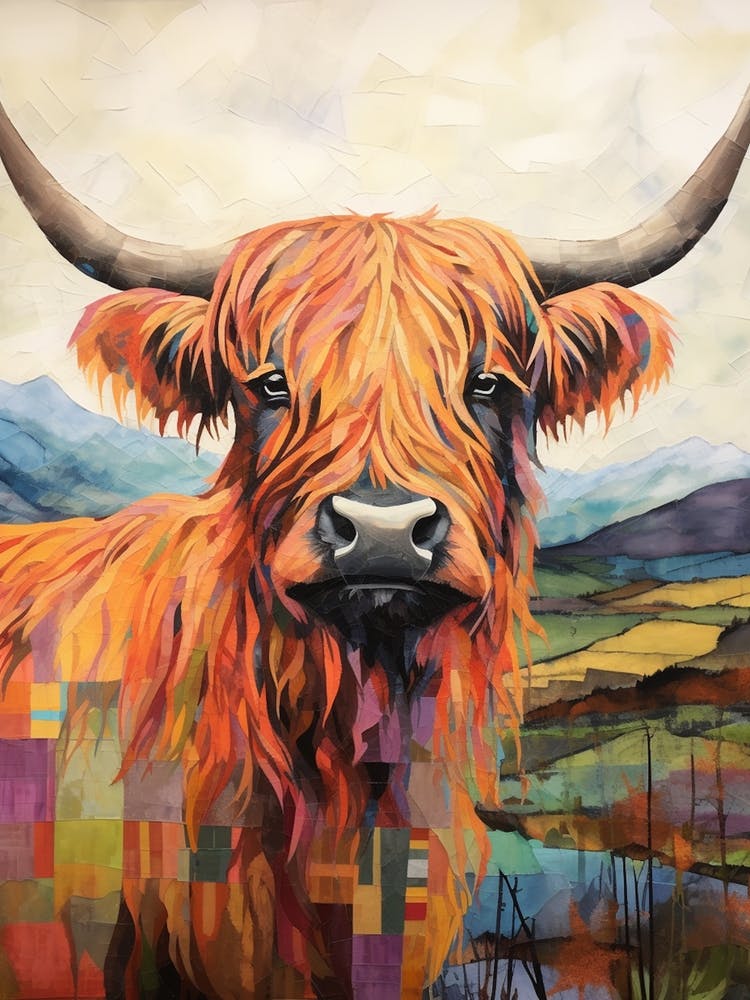 Patchwork Highland Cow Illustration 2