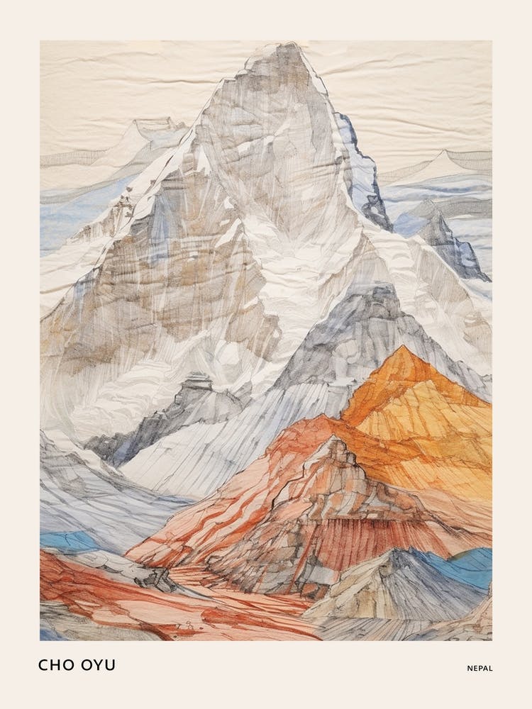 Cho Oyu Nepal 2 Colourful Mountain Illustration Poster