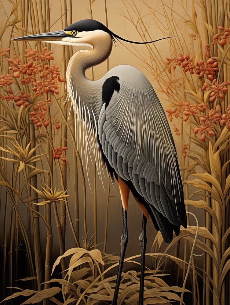 Dark And Moody Botanical Great Blue Heron 1
