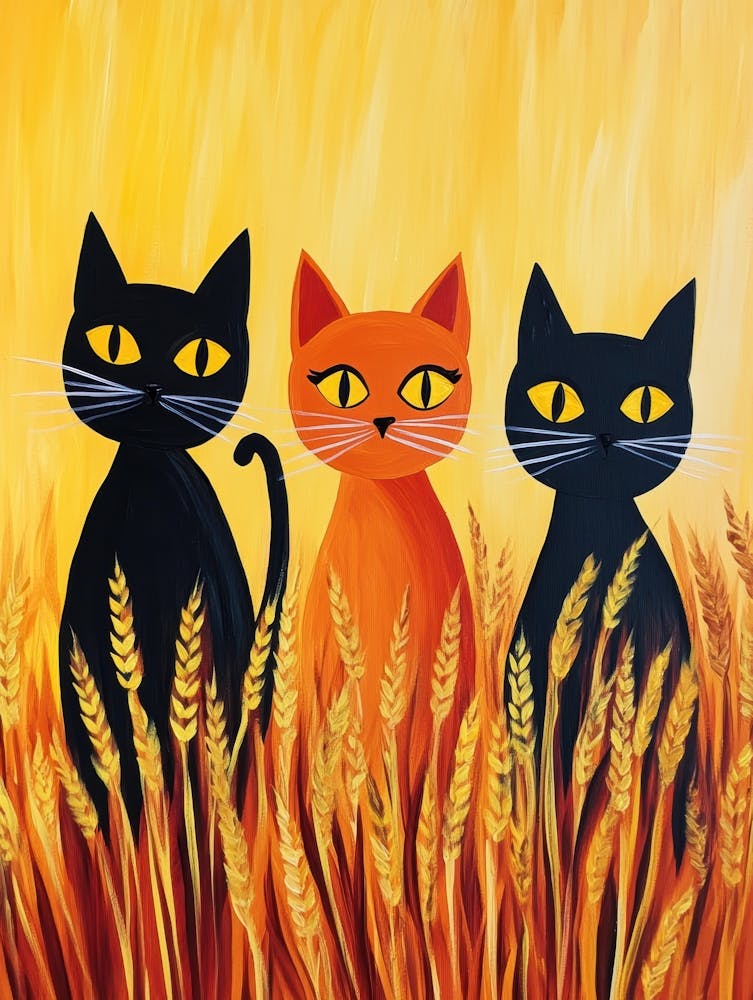 Drei Katzen in einem Weizenfeld