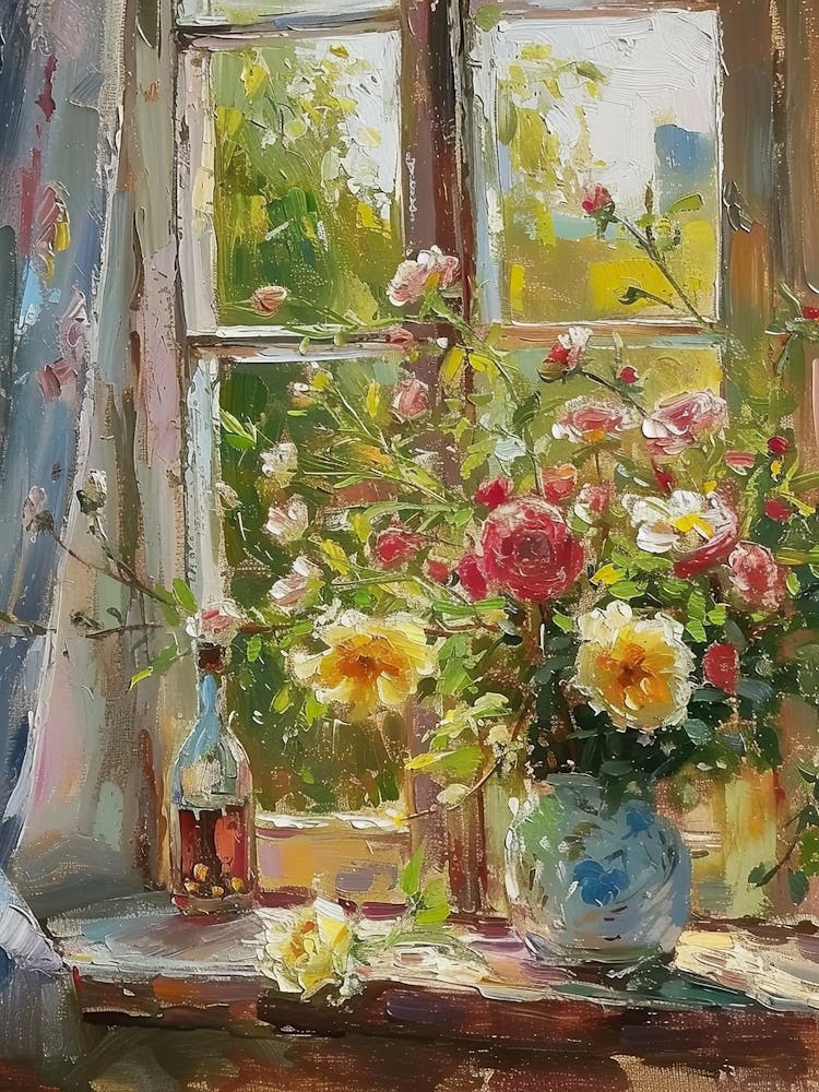 Roses Flowers On A Cottage Window 3