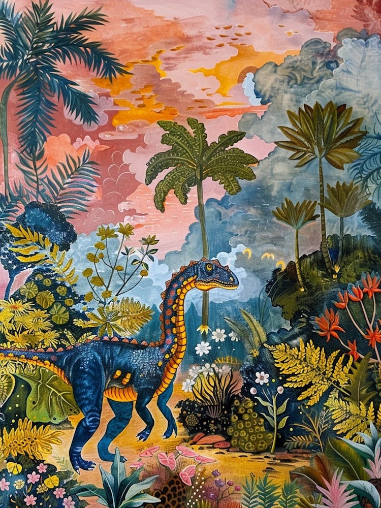 Colourful Dinosaur In The Wild Painting 4