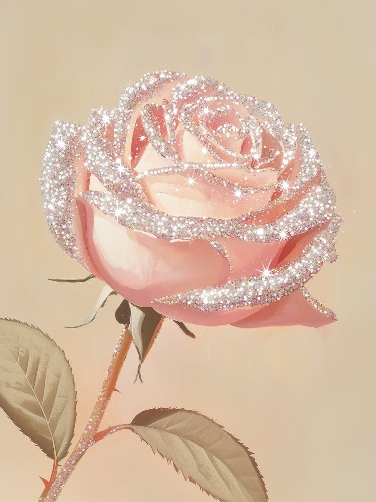 Pink Rose With Glitters