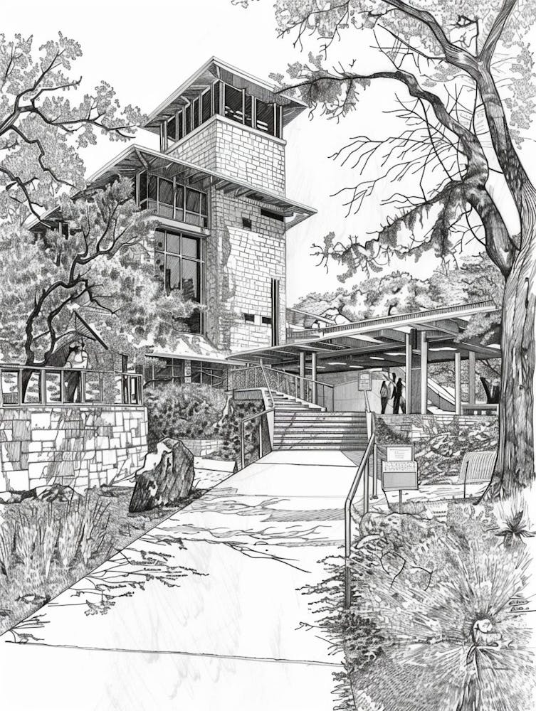 Nature Science Center Austin Texas Black And White Drawing 3