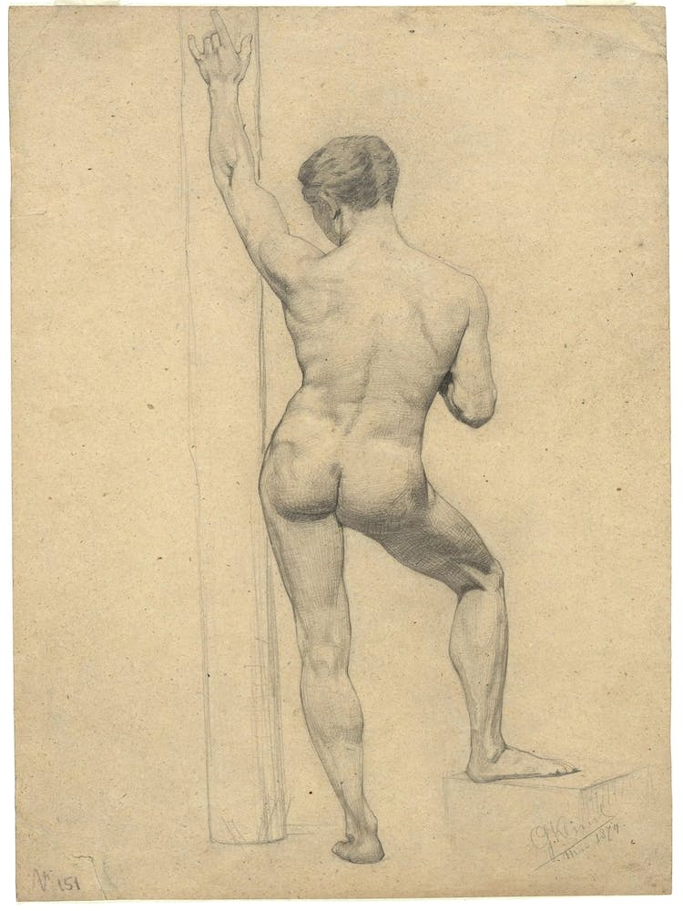 Male Academy Nude, Back View, Gustav Klimt