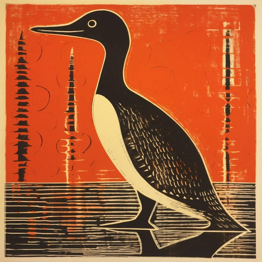 Retro Bird Lithograph Loon 3