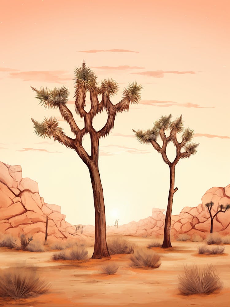  Minimalist Joshua Trees At Dusk In Desert Line Art 2