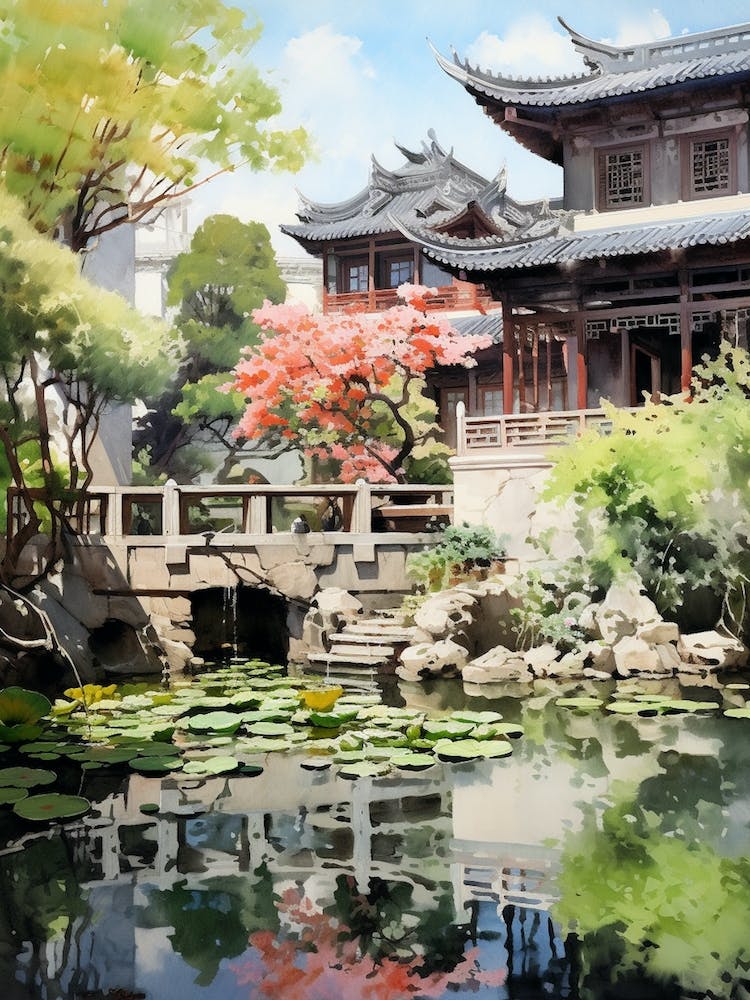 Yuyuan Garden China Watercolour 1