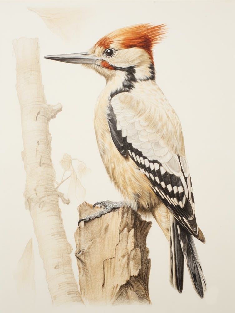 Vintage Bird Drawing Woodpecker 1