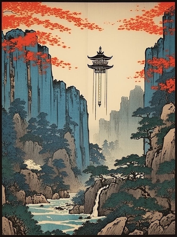 Nachi Falls, Japan Vintage Travel Art 1