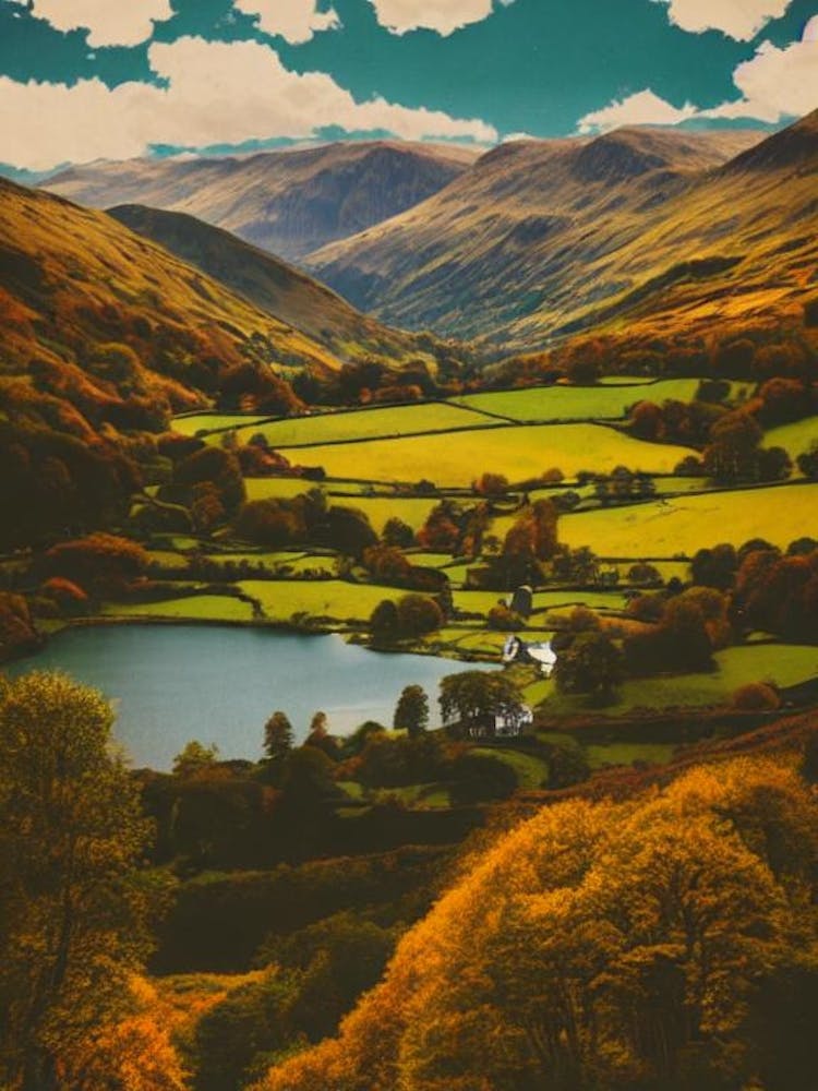 Parc National du Lake District Royaume-Uni Affiche Vintage