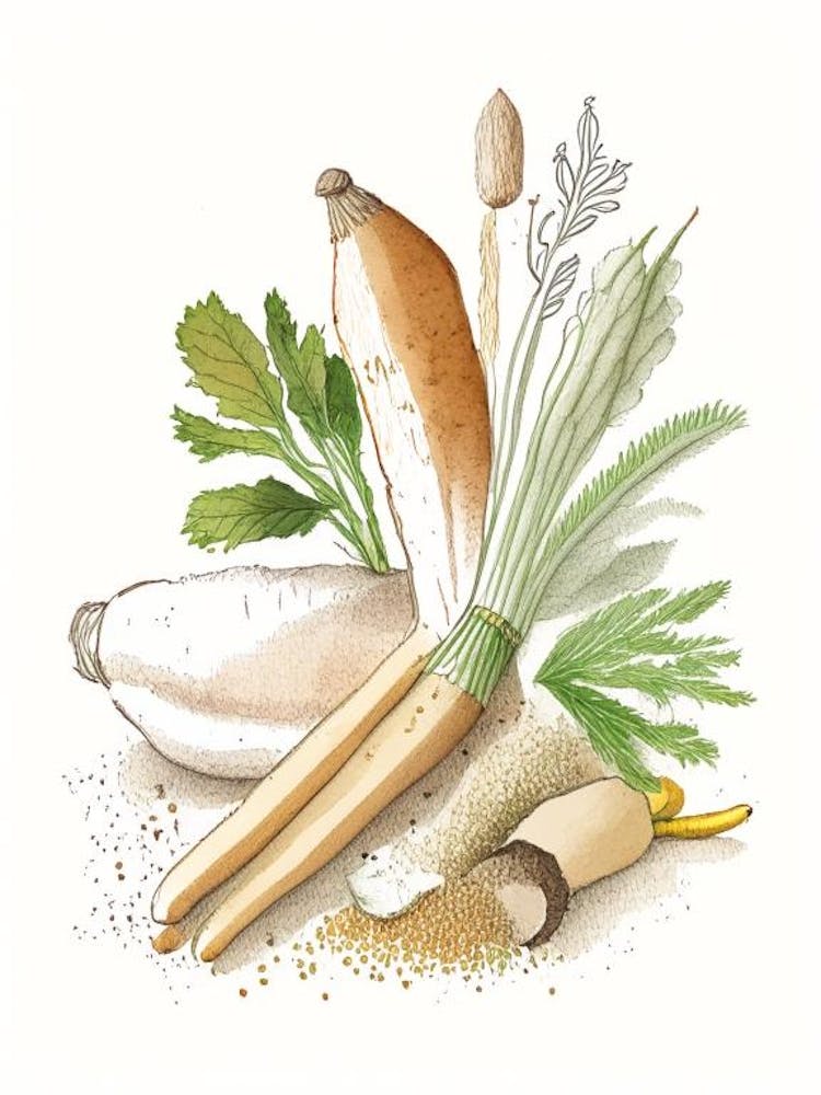 Horseradish Spices And Herbs Pencil Illustration 1