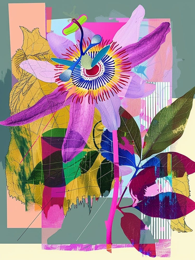 Passionflower 2 Neon Flower Collage