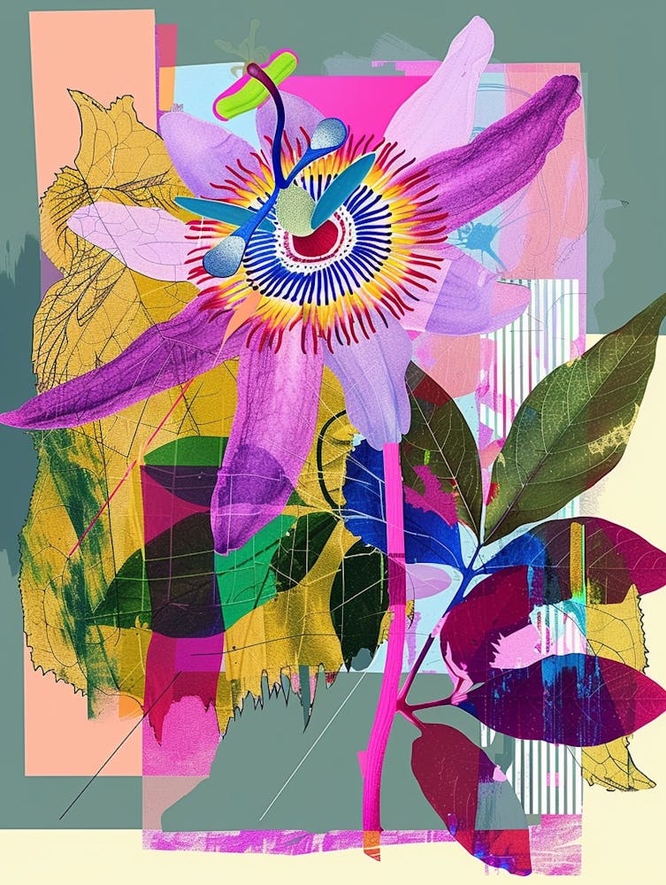 Passionflower 2 Neon Flower Collage