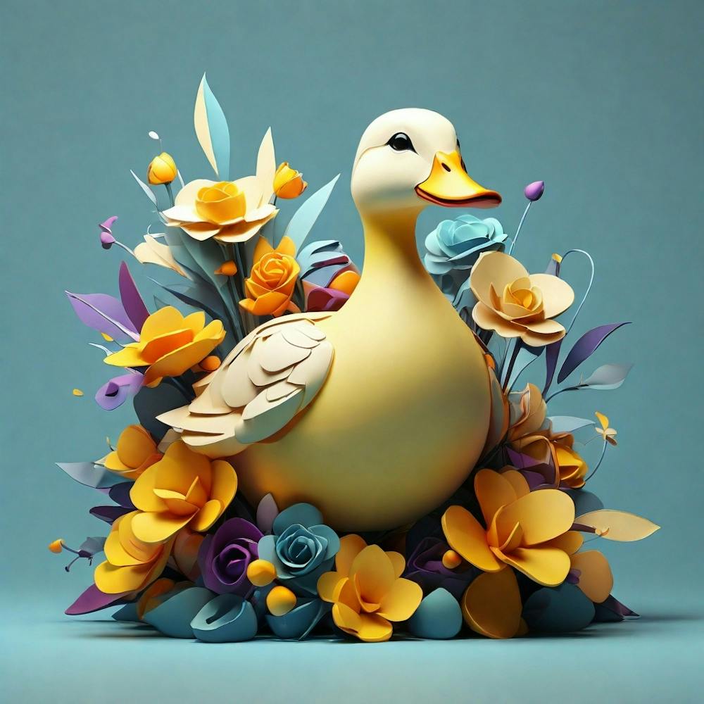 Duck In Flowers