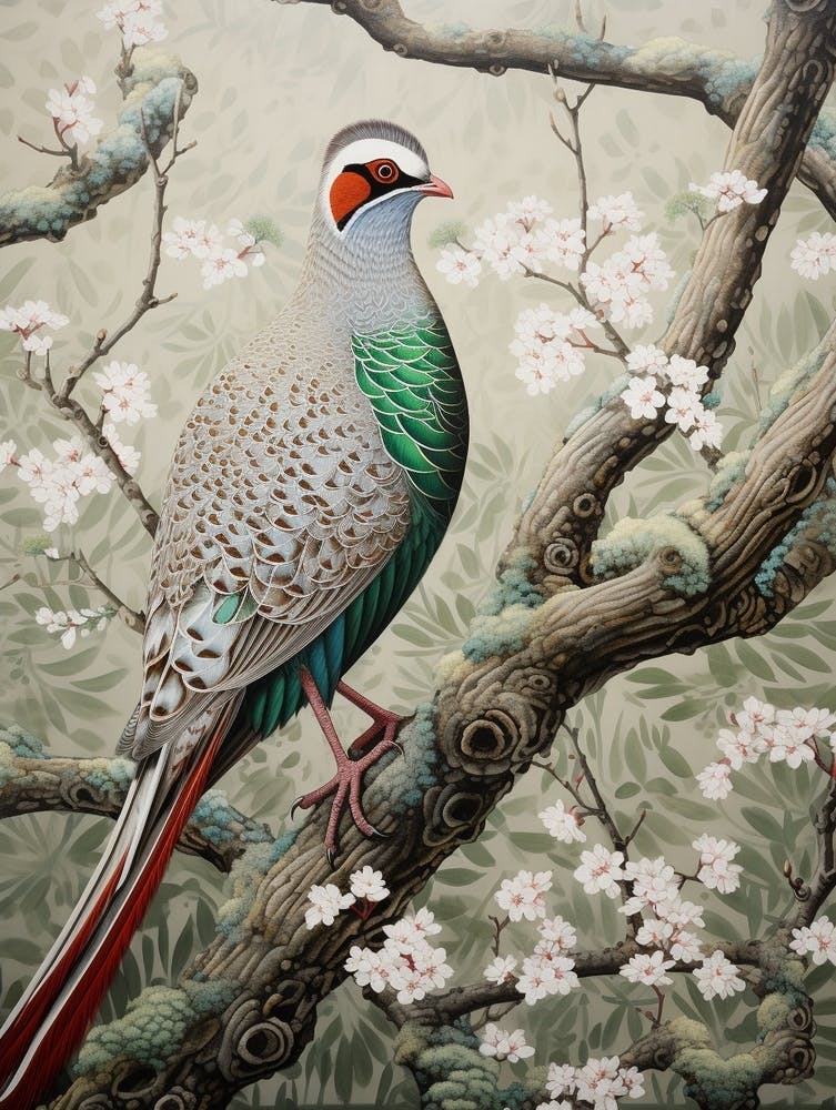 Ohara Koson Inspired Bird Painting Pheasant 1