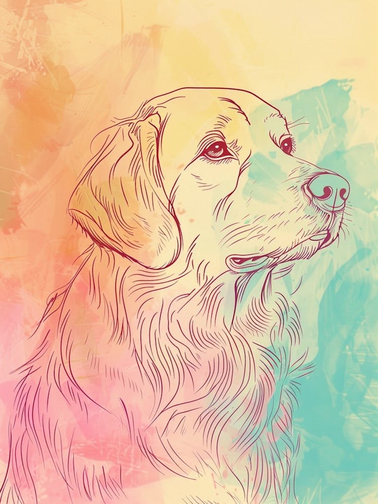 Pastel Watercolour Golden Retriever Line Illustration 1