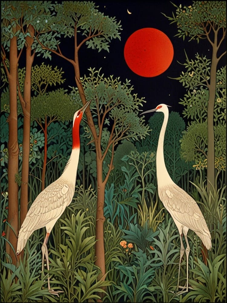 William Morris Two Cranes In The Forest 2