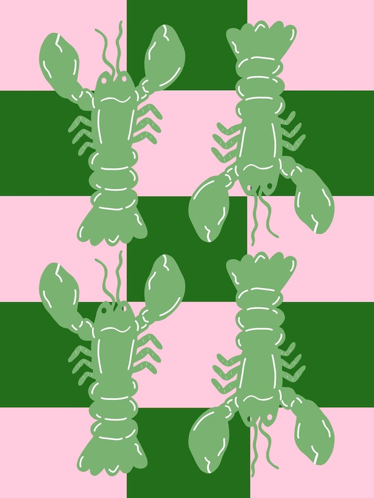 Lobster Tile Green On Pink