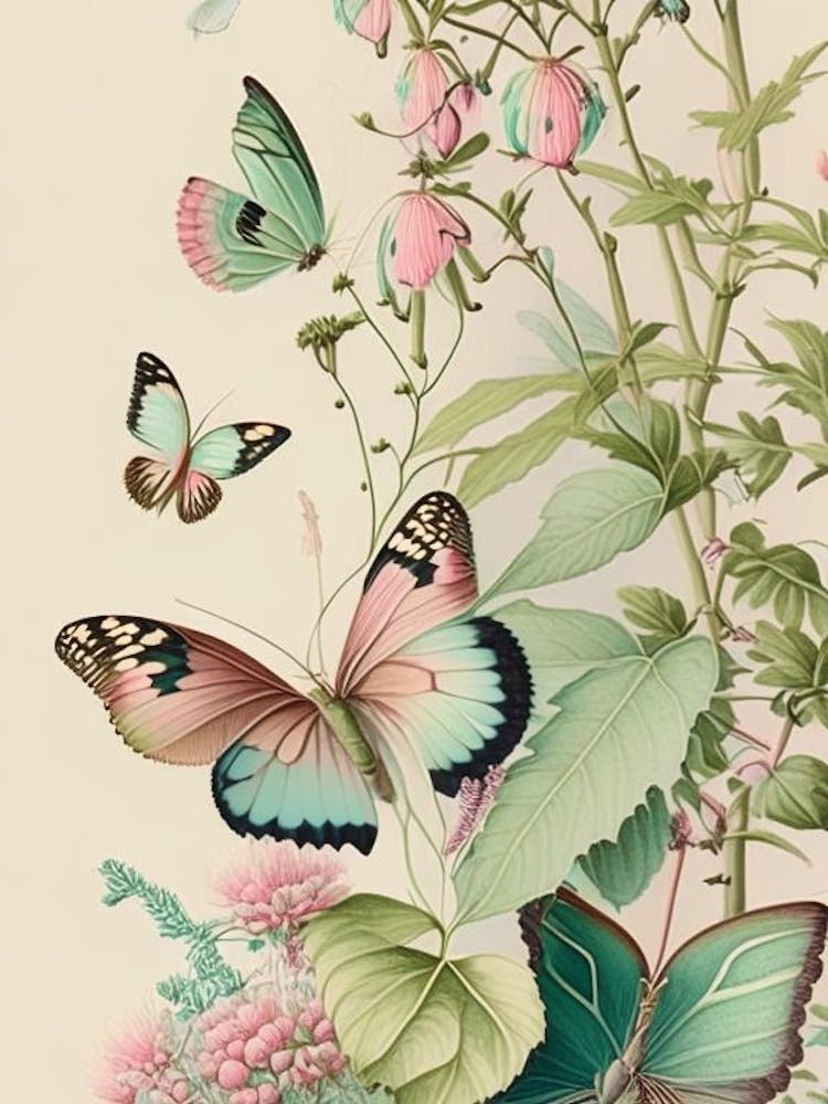 Schmetterlinge auf Pflanzen Vintage-Pastell 1
