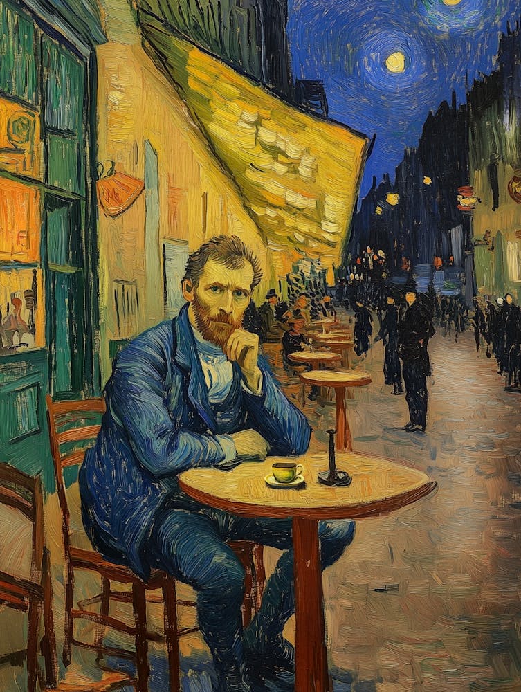 Caféterrasse mit Vincent van Gogh, Impressionismus Selbstportät