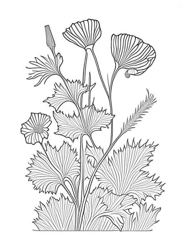 Maca Herb William Morris Inspired Line Drawing 1