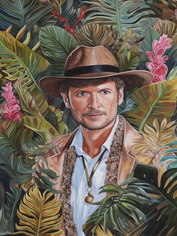 Floral Handpainted Portrait Of Indiana Jones 2