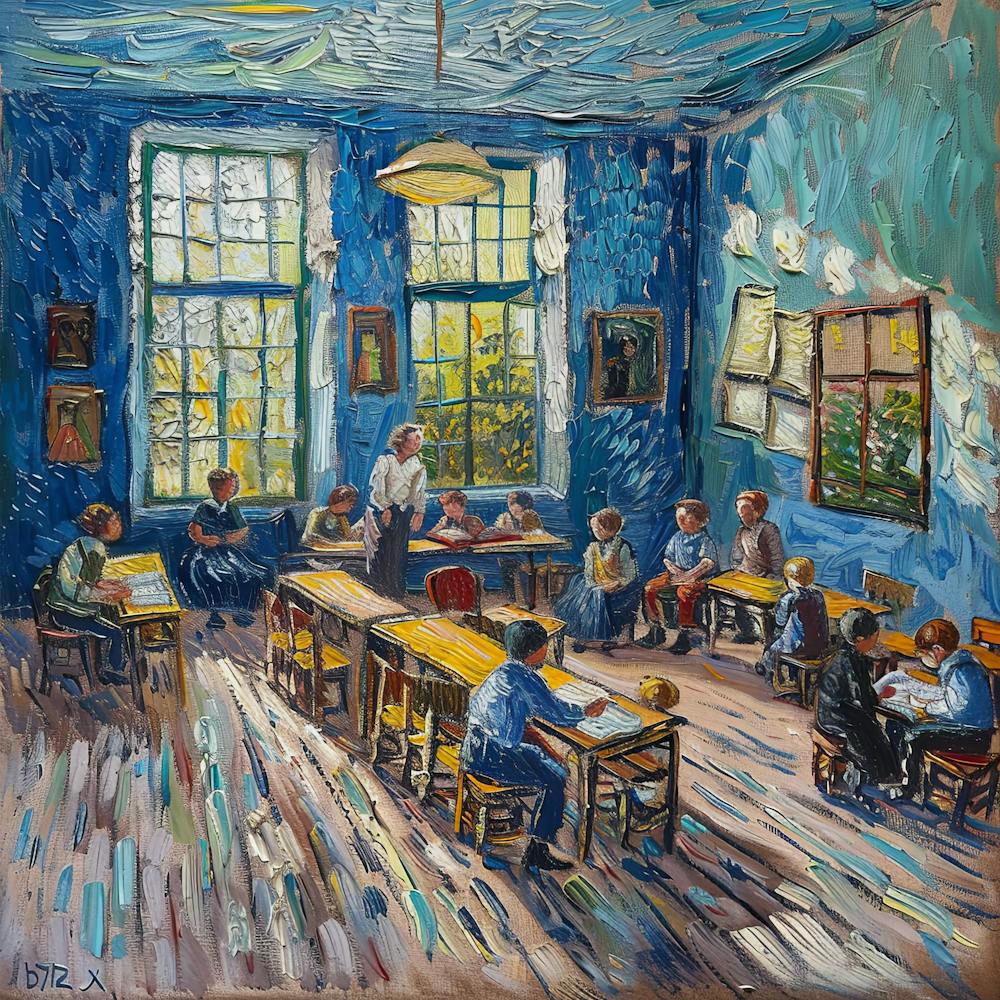 Van Gogh Stil: Die Dorfschule Serie.