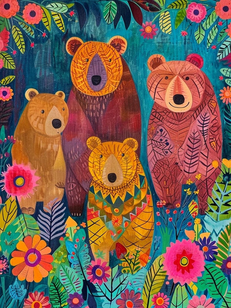 Colourful Floral Bear Family