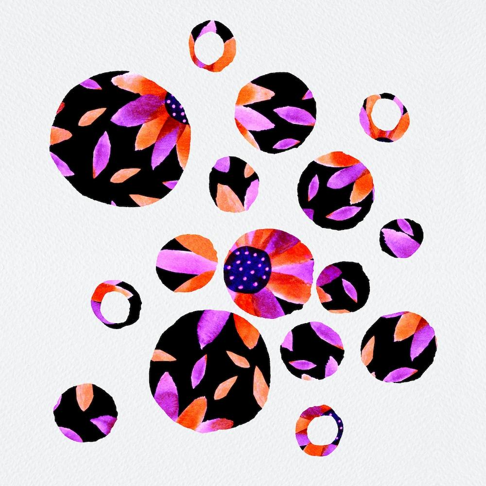 Lavender Black Floral Circles Silhouette