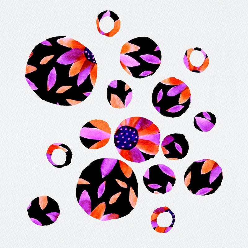 Lavender Black Floral Circles Silhouette