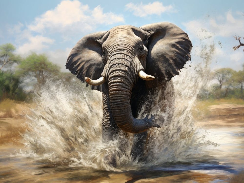 African Elephant In Water Realism2