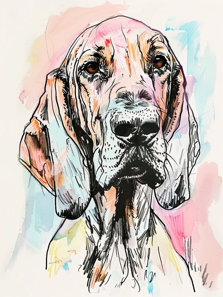 Bloodhound Dog Pastel Line Watercolour Illustration 3