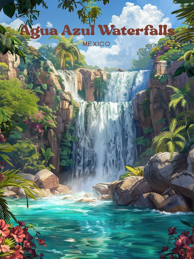 Agua Azul Waterfalls Outdoor Travel Art