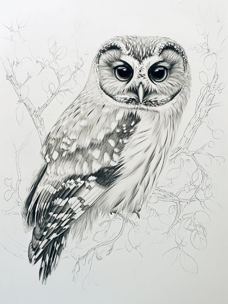 Northern Saw Whet Owl Marker Drawing 4