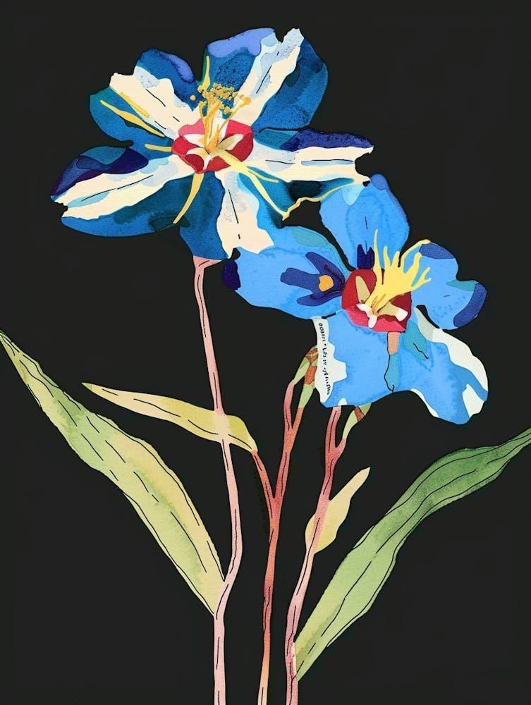 Neon Flowers On Black Forget Me Not 3