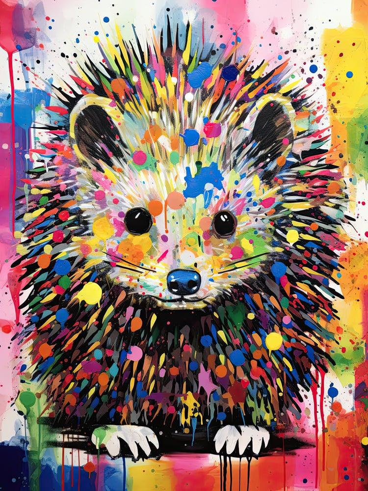 Hedgehog's Street Art Odyssey in Basquiat Style