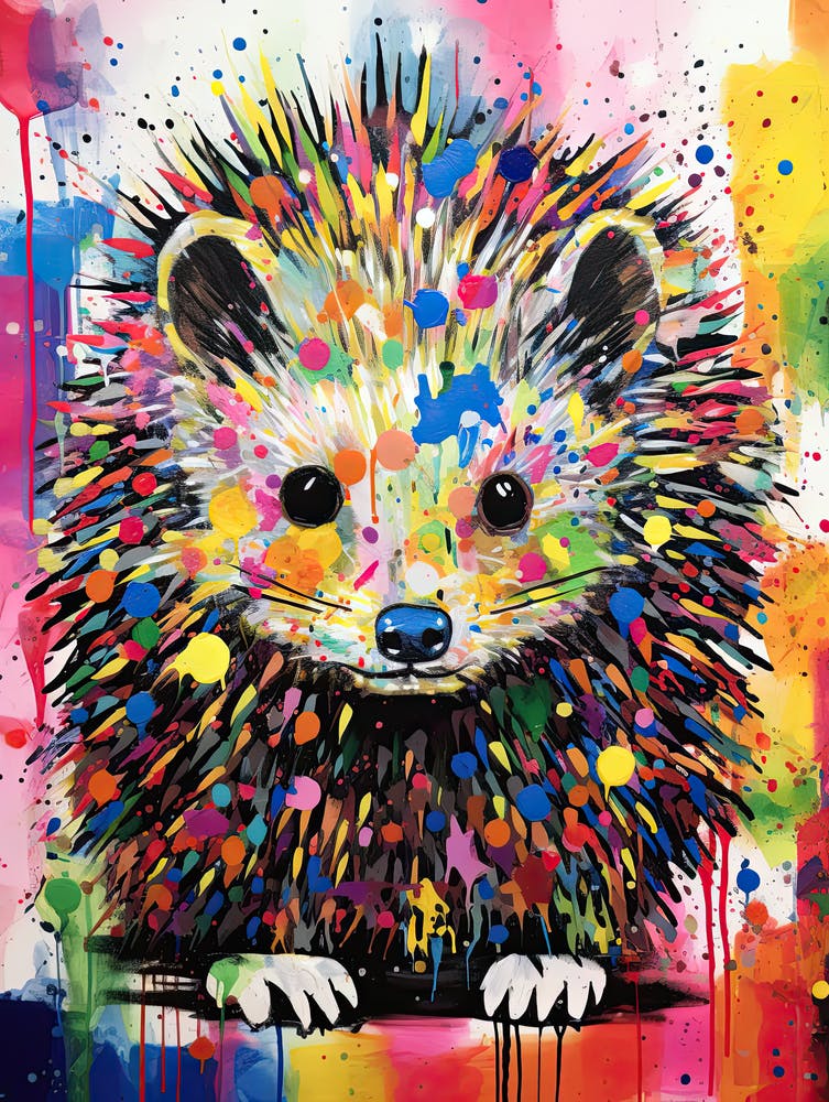 Hedgehog's Street Art Odyssey in Basquiat Style