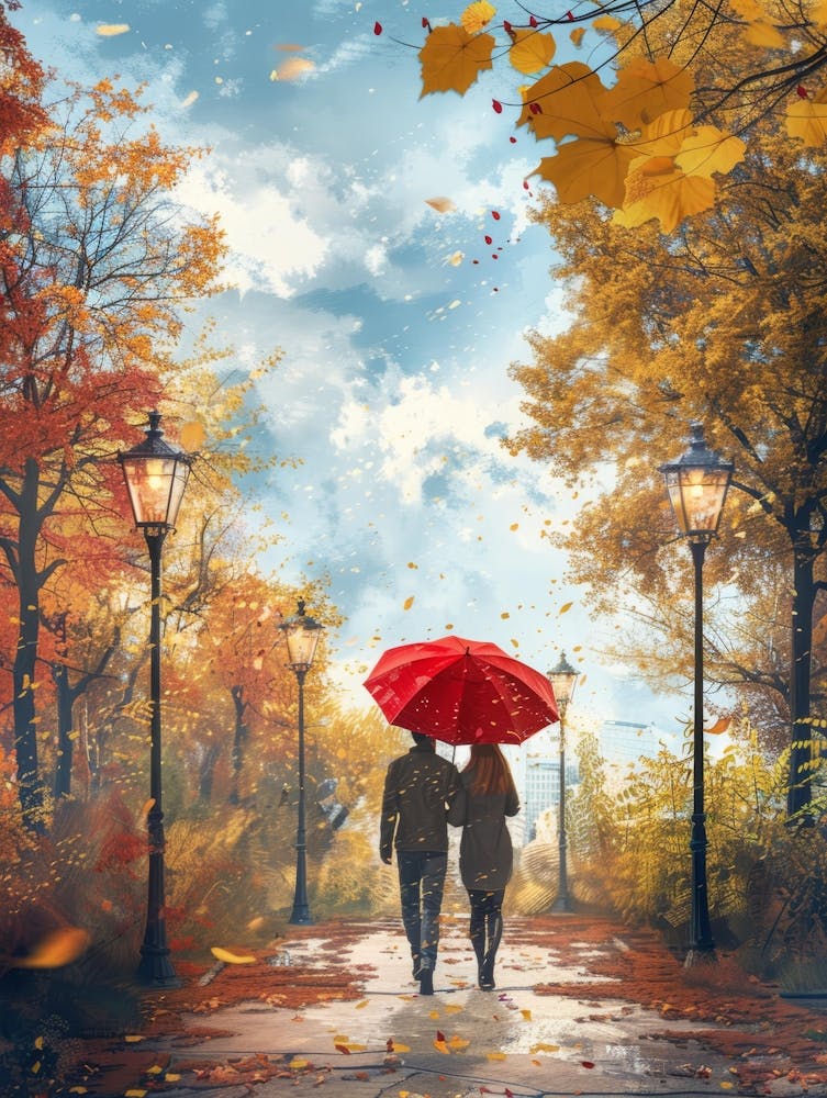 Couple Walking In The Autumn