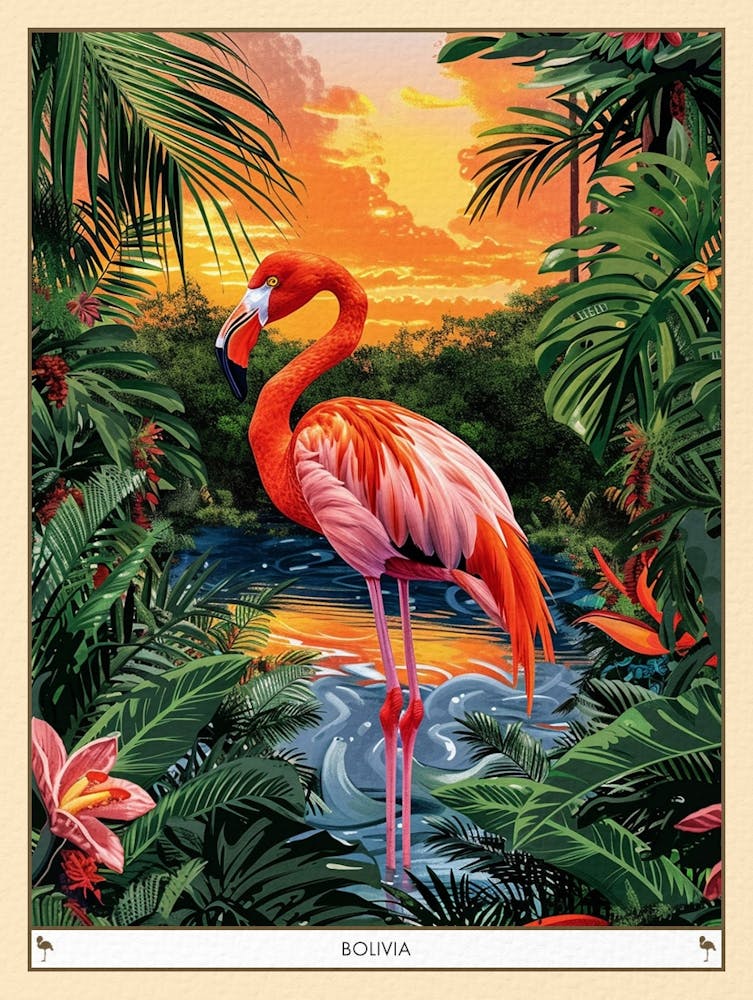 Greater Flamingo Bolivia Tropical Illustration 4 Poster