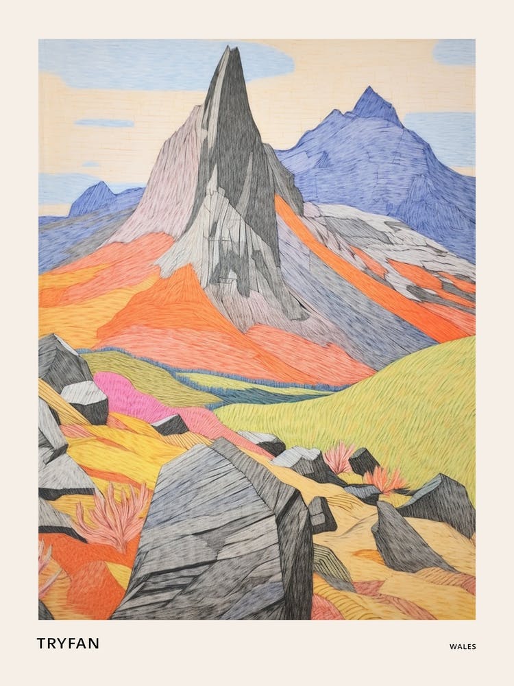 Tryfan Wales 2 Colourful Mountain Illustration Poster