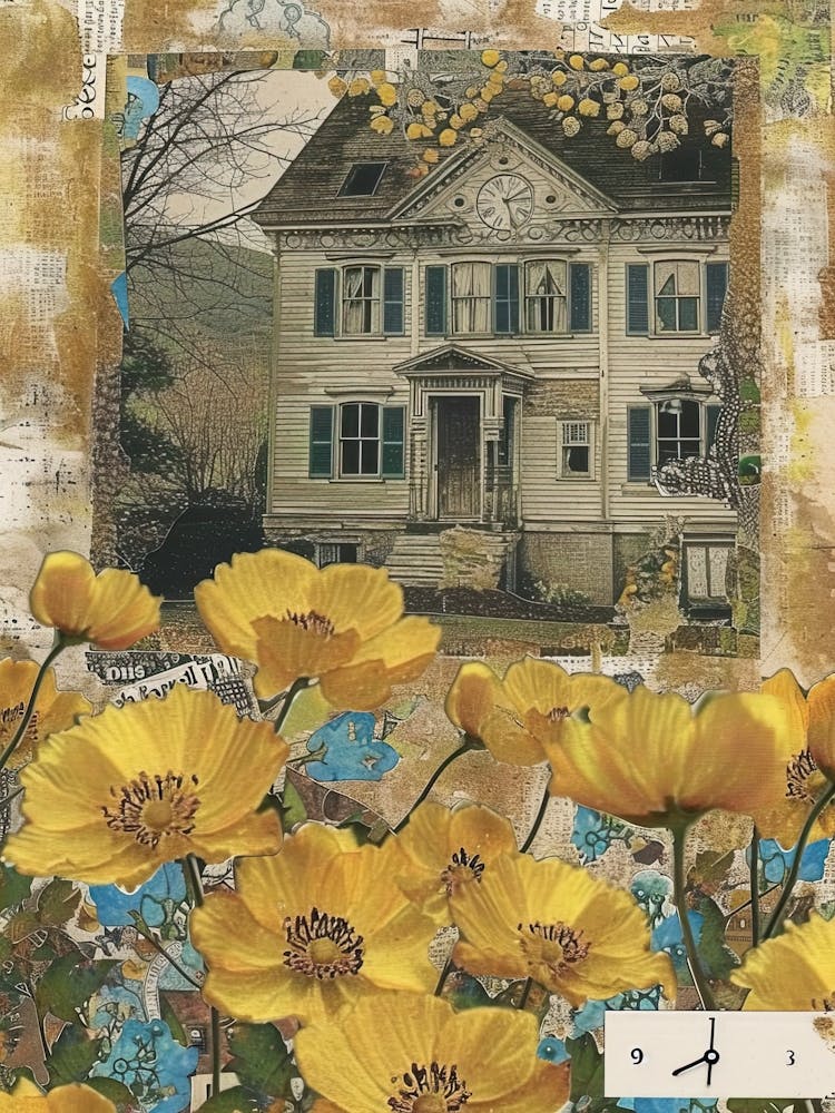 Ochre Flowers Scrapbook Collage Cottage 1