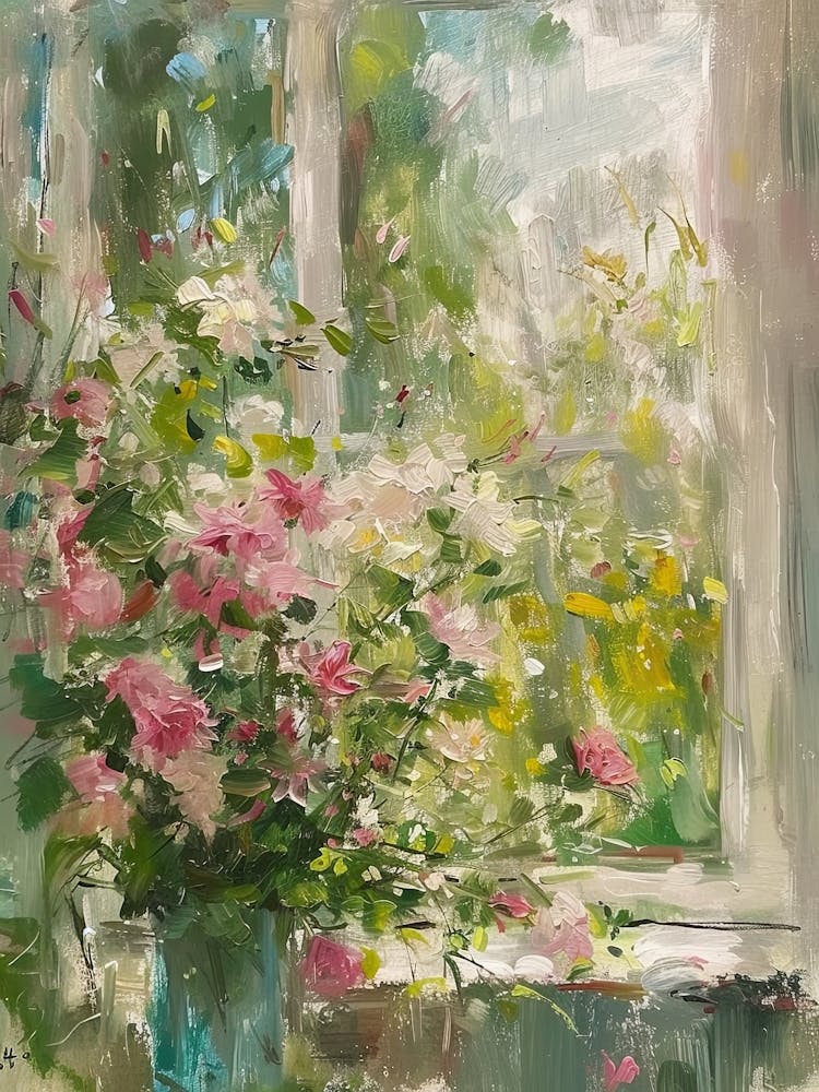 Camellia Flowers On A Cottage Window 2